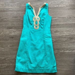 Lilly Pulitzer teal dress with gold detail